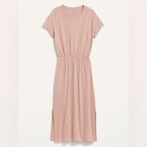 Old Navy waist defined short sleeve cut out back slub knit midi dress size large